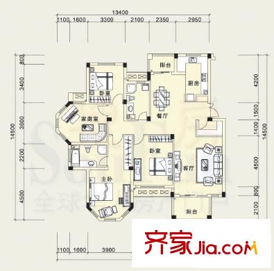 綠城桂花園戶型圖4室2廳 4室2廳1衛(wèi)1廚