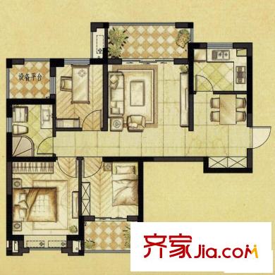 銀億海尚廣場(chǎng)戶型圖A2戶型 3室2廳1衛(wèi)1廚