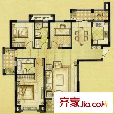 銀億海尚廣場(chǎng)戶型圖C2戶型 3室2廳2衛(wèi)1廚