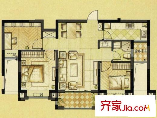 銀億海尚廣場(chǎng)戶型圖C1戶型 3室2廳1衛(wèi)1廚