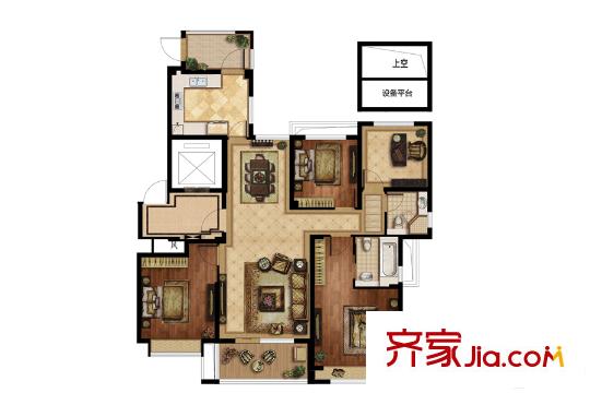 金地悅江來A戶型 4室2廳2衛(wèi)1廚