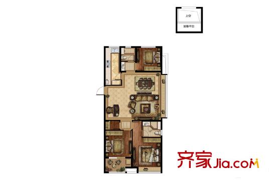 金地悅江來C戶型 3室2廳2衛(wèi)1廚