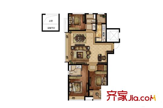 金地悅江來C1戶型 3室2廳2衛(wèi)1廚
