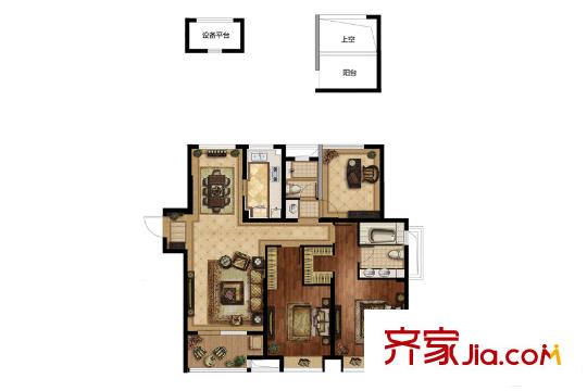 金地悅江來B戶型 3室2廳2衛(wèi)1廚