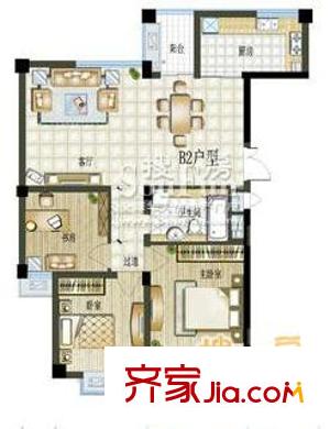 莊市水木清華戶型圖小高層B2戶型 3室2廳1衛(wèi)1廚