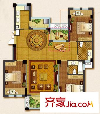 布利杰城南公館 3室2廳2衛(wèi)1廚 戶型圖