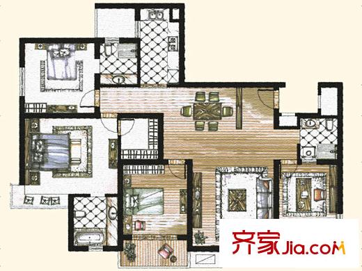 四季云頂戶型圖 4室2廳3衛(wèi)1廚