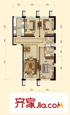 紫荊廣場戶型圖E戶型 3室2廳2衛(wèi)1廚