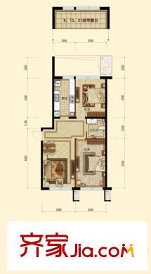 紫荊廣場戶型圖D戶型 2室2廳1衛(wèi)1廚