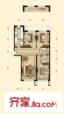紫荊廣場戶型圖F戶型 3室2廳2衛(wèi)1廚