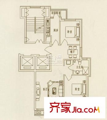尚品名都二期戶型圖G1戶型2室2廳1衛(wèi)1廚 2室2廳1衛(wèi)1廚