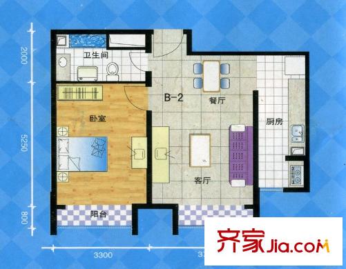 盛唐府邸戶型圖B-2 1室2廳1衛(wèi)