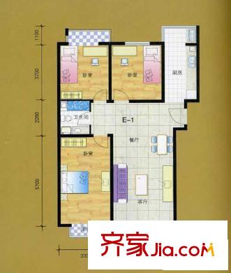 盛唐府邸戶型圖e-1 3室2廳1衛(wèi)1廚
