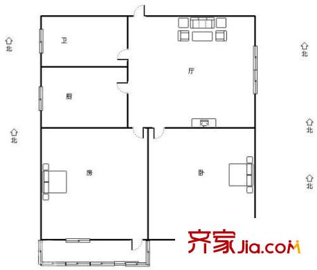 甬興新村 2室2廳1衛(wèi)1廚 戶型圖