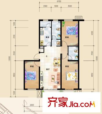 和諧家園戶型圖G戶型 3室2廳2衛(wèi)1廚