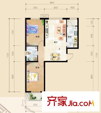 和諧家園戶型圖E戶型 2室2廳1衛(wèi)1廚