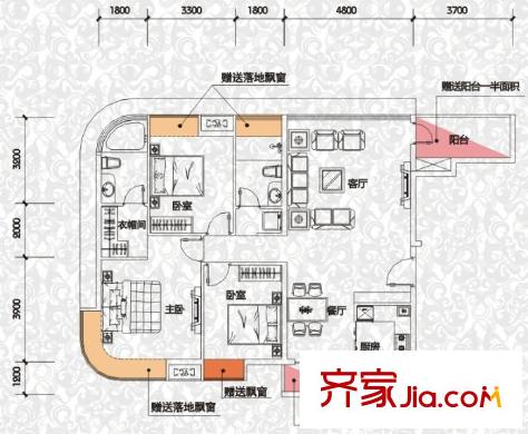 渤海新世界戶型圖A戶型 3室2廳2衛(wèi)1廚
