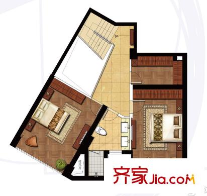 印象外灘疊院B戶型二層 3室2廳2衛(wèi)1廚