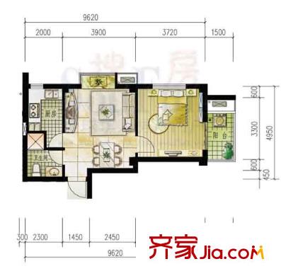 青年才郡戶型圖時(shí)尚大1房GA 1室1廳1衛(wèi)1廚
