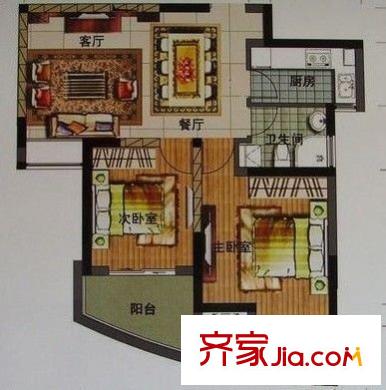 殷家花園 2室2廳1衛(wèi)1廚 戶型圖