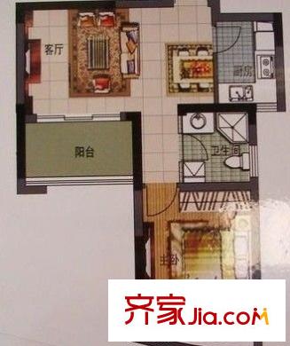 殷家花園 1室2廳1衛(wèi)1廚 戶型圖