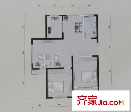 融科上城戶型圖一期C戶型 2室2廳1衛(wèi)1廚