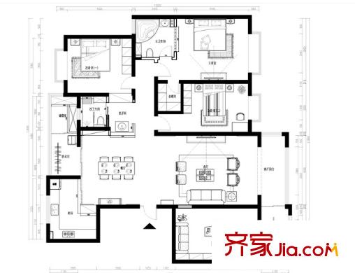 銀河灣小區(qū) 4室2廳1衛(wèi)1廚 戶型圖