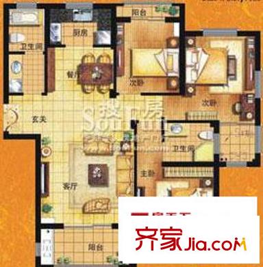 淺水灣蔚藍(lán)水岸戶(hù)型圖3室3廳 3室3廳2衛(wèi)1廚