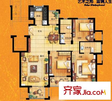 淺水灣蔚藍(lán)水岸戶型圖3室2廳 3室2廳2衛(wèi)1廚