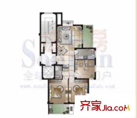 西堤陽光戶型圖3室2廳2衛(wèi)1廚
