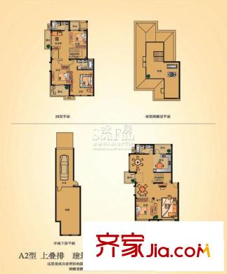 西城十二庭院戶(hù)型圖A2型上疊排 4室3廳3衛(wèi)
