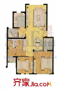 小城花園戶型圖D戶型3室2廳 3室2廳2衛(wèi)1廚