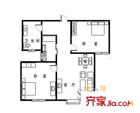 集士港水木清華 2室1廳1衛(wèi)1廚 戶型圖