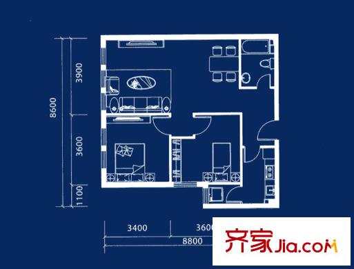 富丁國際戶型圖A5 2室2廳1衛(wèi)1廚