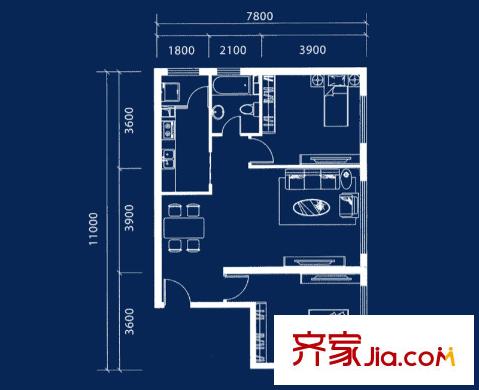 富丁國際戶型圖A9 2室2廳1衛(wèi)1廚