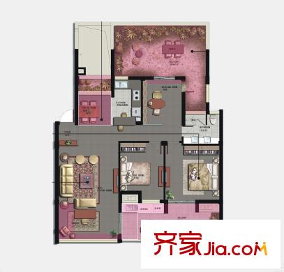 IN藍庭戶型圖花園洋房三層C戶型 3室2廳1衛(wèi)1廚