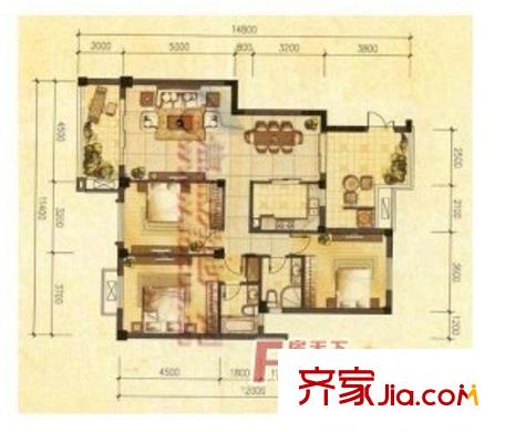 安居幸福苑戶型圖9 3室2廳2衛(wèi)1廚