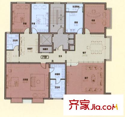 在水一方戶型圖F戶型 4室3廳2衛(wèi)1廚