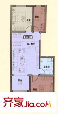 在水一方戶型圖E戶型 2室2廳1衛(wèi)1廚
