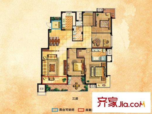 維科水岸楓情 4室2廳2衛(wèi)1廚 戶型圖
