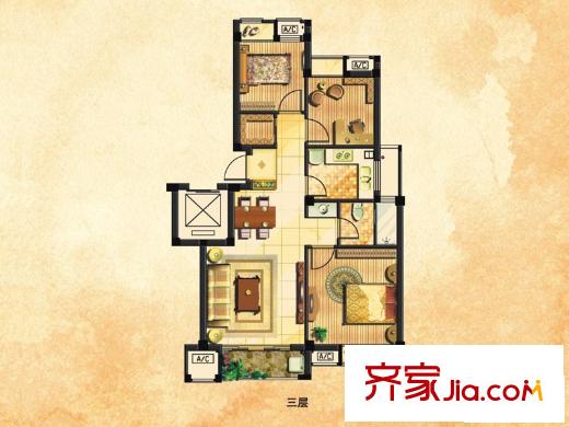 維科水岸楓情 3室2廳1衛(wèi)1廚 戶型圖