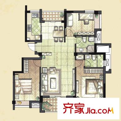 銀億海德花苑戶型圖小高層B2-2戶型 3室2廳2衛(wèi)1廚