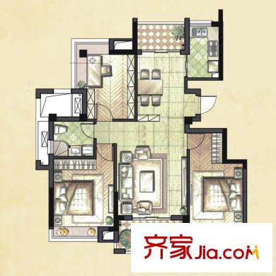 銀億海德花苑戶型圖小高層C2戶型 3室2廳1衛(wèi)1廚