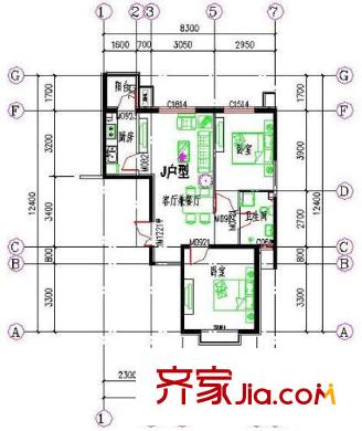 紫御山莊戶型圖戶型J 2室2廳1衛(wèi)1廚