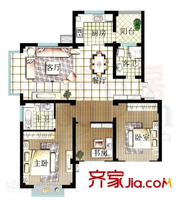 九五花園戶(hù)型圖10、11號(hào)樓02室 3室2廳2衛(wèi)