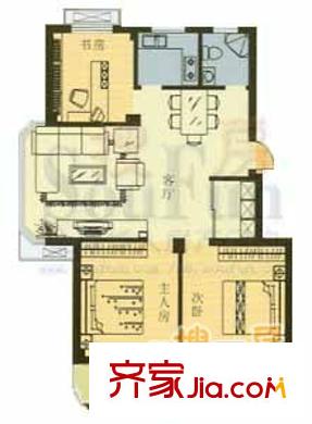 水尚闌珊戶型圖B戶型 3室2廳1衛(wèi)1廚
