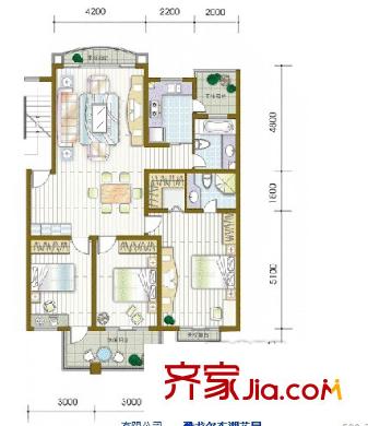 雅戈?duì)枛|湖花園三期 3室1廳2衛(wèi)1廚 戶型圖