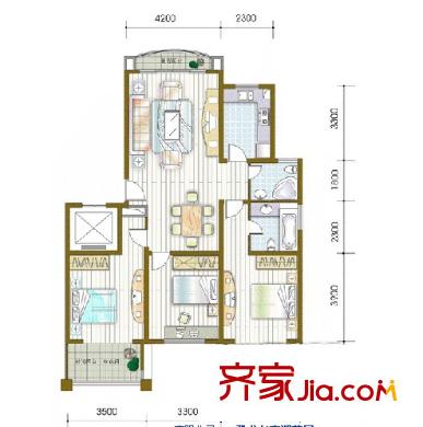 雅戈?duì)枛|湖花園三期 3室1廳2衛(wèi)1廚 戶型圖