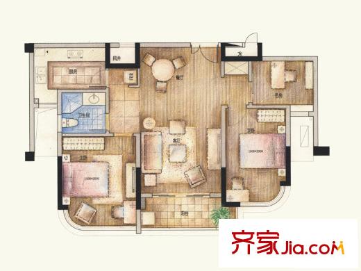雅戈爾湖景花園戶型圖89平方米 3室2廳1衛(wèi)1廚