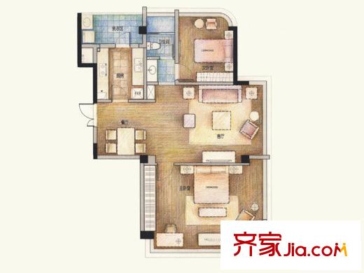 雅戈爾湖景花園戶型圖87平方米 2室2廳1衛(wèi)1廚
